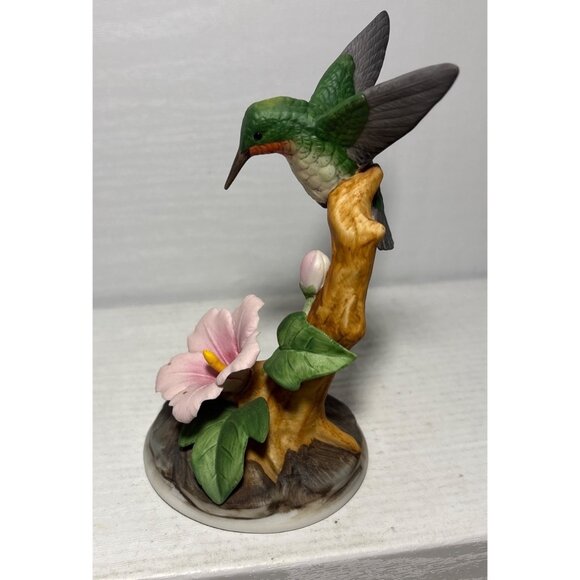Andrea By Sadek Hummingbird Figure Pink Flower 5.5" Handpainted Detailed 6059 - Picture 4 of 8
